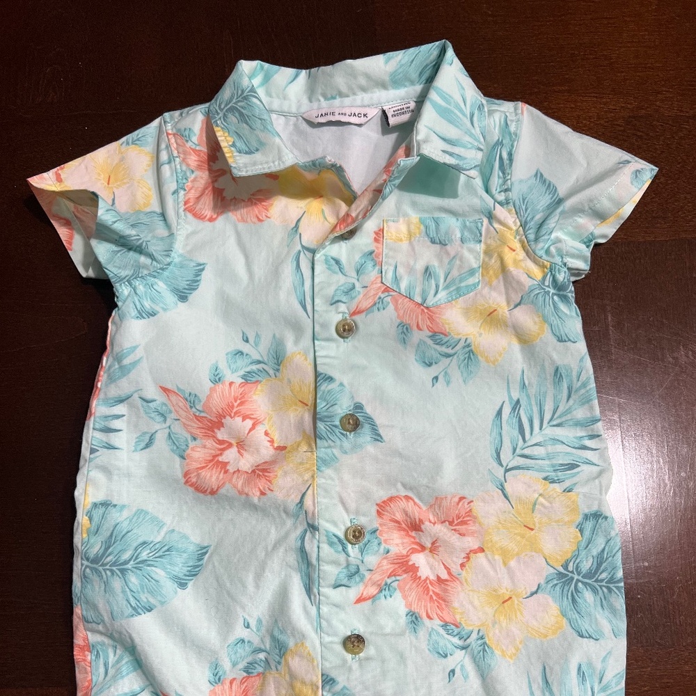 Janie and Jack Hibiscus Collared Romper